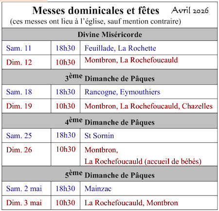 Horaires des messes dominicales.