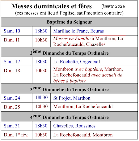 Horaires des messes dominicales.