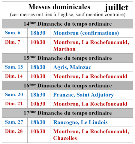 Horaires des messes dominicales.